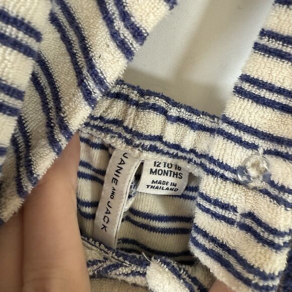 Janie and Jack Romper Boys 12-18 Months Blue White Striped Terry Cloth Button - Picture 4 of 9
